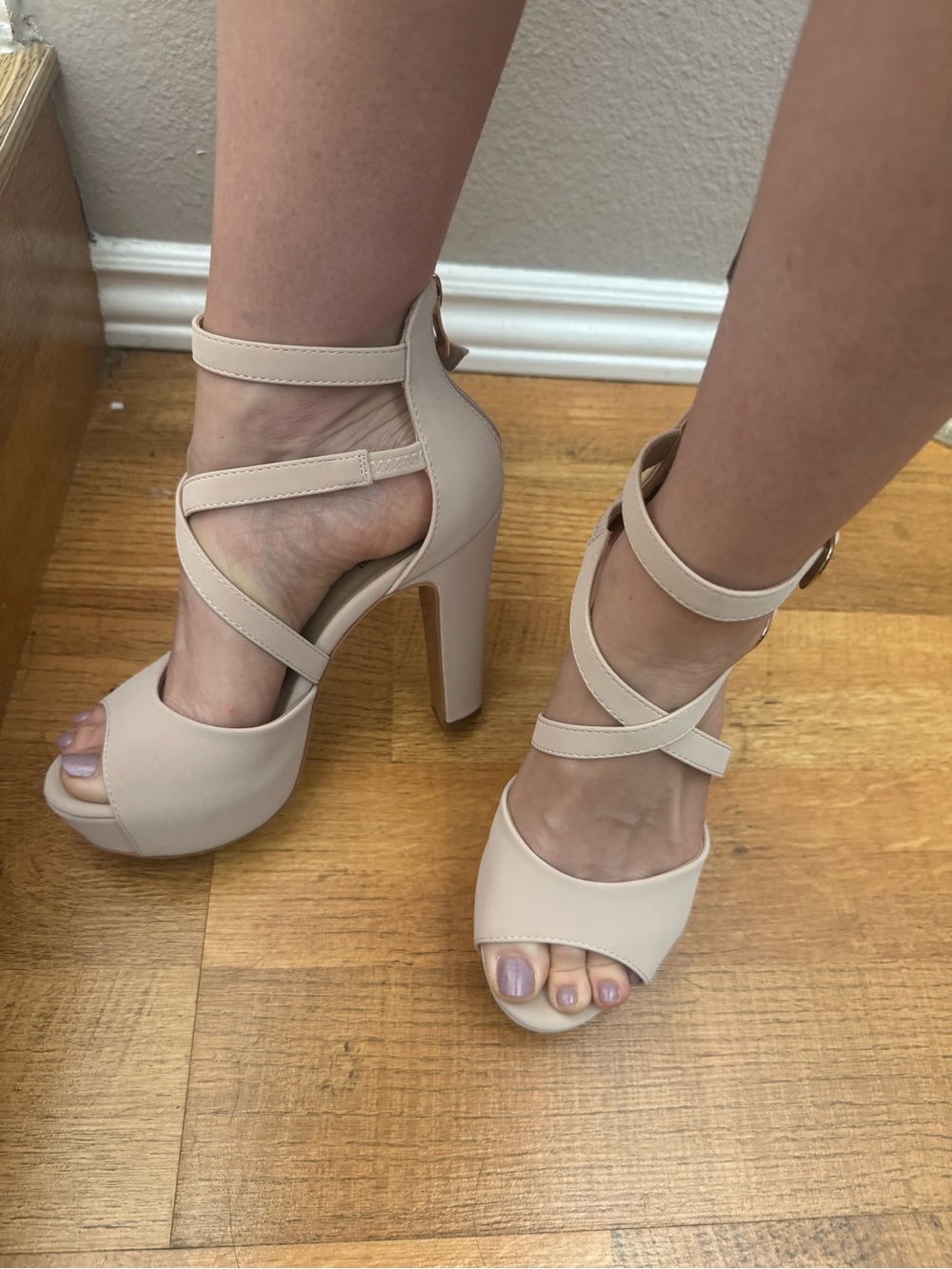 Women’s Strappy Platform High Heel Sandals - Nude